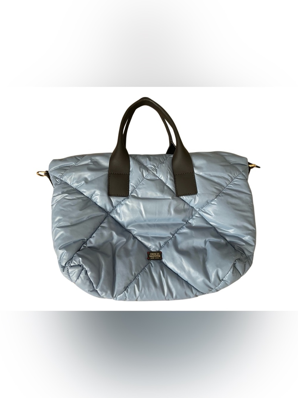 Frances Valentine Light Blue Quilted Tote with Dark Brown Handles